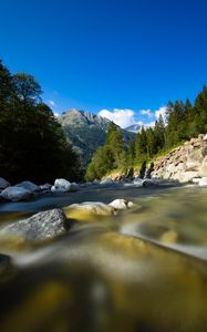 Preview wallpaper river, stones, trees, mountain, water, nature