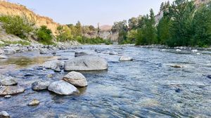 Preview wallpaper river, stones, trees, landscape