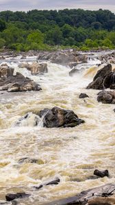 Preview wallpaper river, stones, trees, splashes