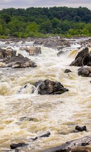 Preview wallpaper river, stones, trees, splashes