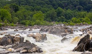 Preview wallpaper river, stones, trees, splashes
