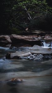 Preview wallpaper river, stones, water, bushes