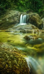 Preview wallpaper river, stones, water, flow, forest, nature