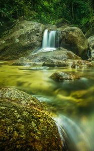 Preview wallpaper river, stones, water, flow, forest, nature