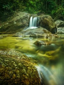 Preview wallpaper river, stones, water, flow, forest, nature
