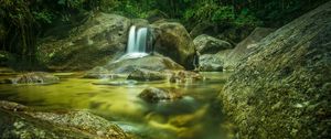 Preview wallpaper river, stones, water, flow, forest, nature