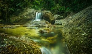 Preview wallpaper river, stones, water, flow, forest, nature