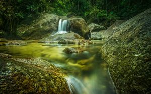 Preview wallpaper river, stones, water, flow, forest, nature