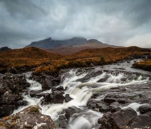 Preview wallpaper river, stones, waterfall, flow, fog