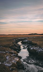 Preview wallpaper river, stream, current, horizon, grass, sky