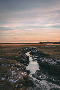 Preview wallpaper river, stream, current, horizon, grass, sky