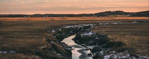 Preview wallpaper river, stream, current, horizon, grass, sky