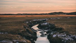 Preview wallpaper river, stream, current, horizon, grass, sky