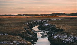 Preview wallpaper river, stream, current, horizon, grass, sky