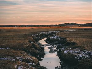 Preview wallpaper river, stream, current, horizon, grass, sky