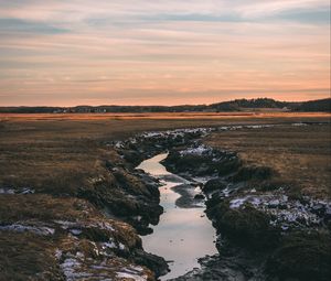 Preview wallpaper river, stream, current, horizon, grass, sky