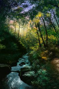 Preview wallpaper river, stream, forest, trees, art