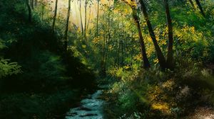 Preview wallpaper river, stream, forest, trees, art