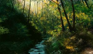 Preview wallpaper river, stream, forest, trees, art