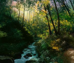 Preview wallpaper river, stream, forest, trees, art