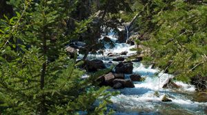 Preview wallpaper river, stream, forest, mountain, landscape, nature