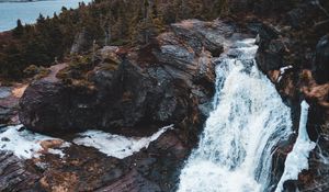 Preview wallpaper river, stream, rocky shore, trees, foam, fast, noisy