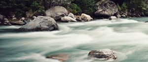 Preview wallpaper river, stream, stones, trees, forest, nature