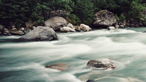 Preview wallpaper river, stream, stones, trees, forest, nature
