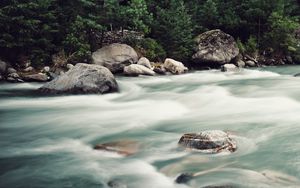 Preview wallpaper river, stream, stones, trees, forest, nature