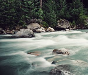 Preview wallpaper river, stream, stones, trees, forest, nature