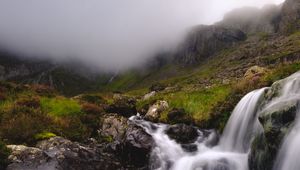 Preview wallpaper river, stream, stones, mountains, clouds