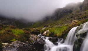 Preview wallpaper river, stream, stones, mountains, clouds