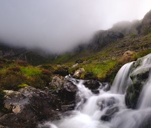 Preview wallpaper river, stream, stones, mountains, clouds
