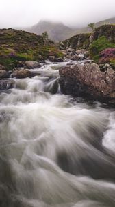 Preview wallpaper river, stream, stones, mountains, landscape
