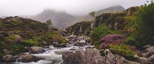 Preview wallpaper river, stream, stones, mountains, landscape