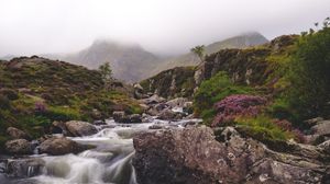 Preview wallpaper river, stream, stones, mountains, landscape