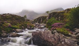 Preview wallpaper river, stream, stones, mountains, landscape