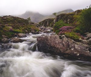Preview wallpaper river, stream, stones, mountains, landscape