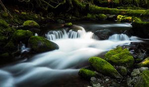 Preview wallpaper river, stream, stones, moss, water
