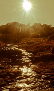 Preview wallpaper river, stream, sunset, sun