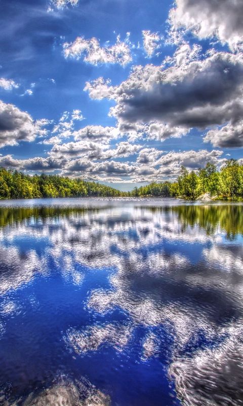 Download wallpaper 480x800 river, summer, trees, sky, clouds, hdr nokia ...