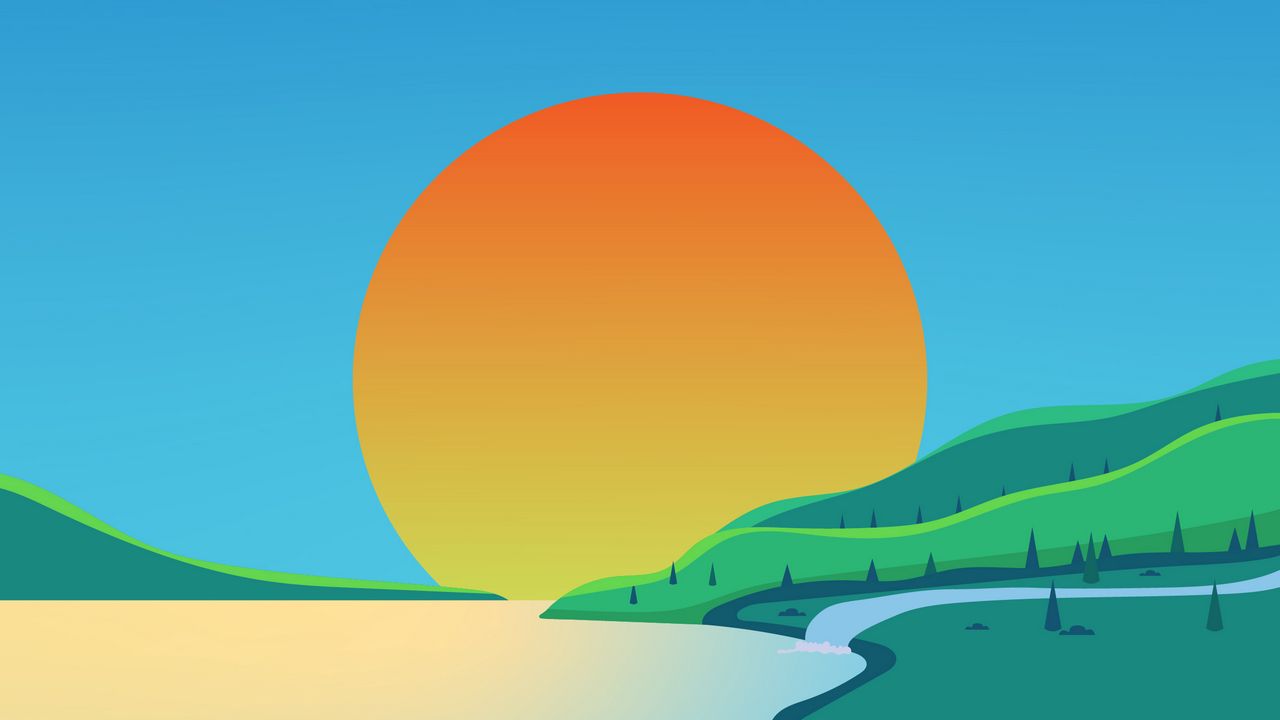 Wallpaper river, sun, shore, trees, vector