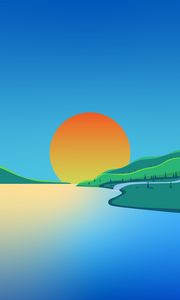 Preview wallpaper river, sun, shore, trees, vector