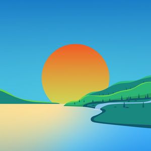 Preview wallpaper river, sun, shore, trees, vector