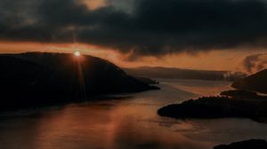 Preview wallpaper river, sunset, dusk, dark