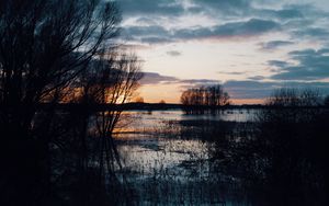 Preview wallpaper river, sunset, dusk, nature, evening