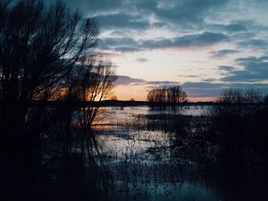 Preview wallpaper river, sunset, dusk, nature, evening