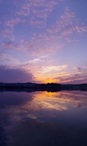 Preview wallpaper river, sunset, horizon, twilight