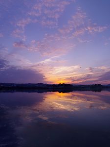 Preview wallpaper river, sunset, horizon, twilight