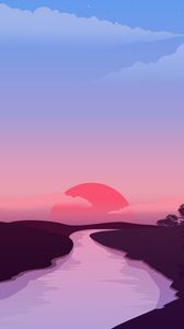 Preview wallpaper river, sunset, landscape, art